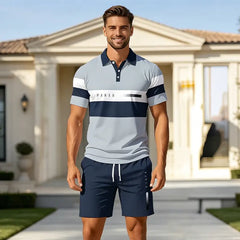 Colecția de Vară 2026 ✨ Set Polo și Pantaloni Scurți pentru Bărbați 🏝️ Imprimeu 3D Digital Modern!