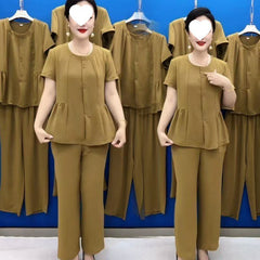👚👖【Creat Special pentru Femeile Plus Size】Set Casual din Șifon cu Efect de Subțiere