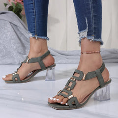 👡 Sandale Romane cu Toc Transparent – Design Decupat cu Detalii Metalice, Toc Gros Confortabil, 3 Culori, Mărimi 35-43! 💃✨