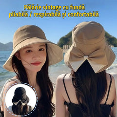 🎀 Piesă esențială de vară 👒 Pălărie vintage cu fundă — pliabilă / respirabilă și confortabilă