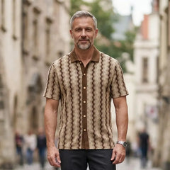 【S-2XL】Cămașă bărbătească cu model retro, tricotată, cu mânecă scurtă｜material moale și respirabil｜croială modernă și confortabilă｜stil casual, ușor de asortat｜3 culori｜mărimi S-2XL
