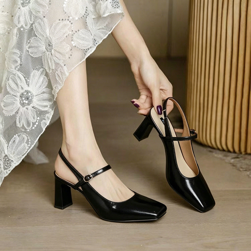 【35-42】2Pantofi tip Mary Jane 2026 din piele naturală | Toc gros 5CM + vârf pătrat | Eleganță și confort pentru zi întreagă