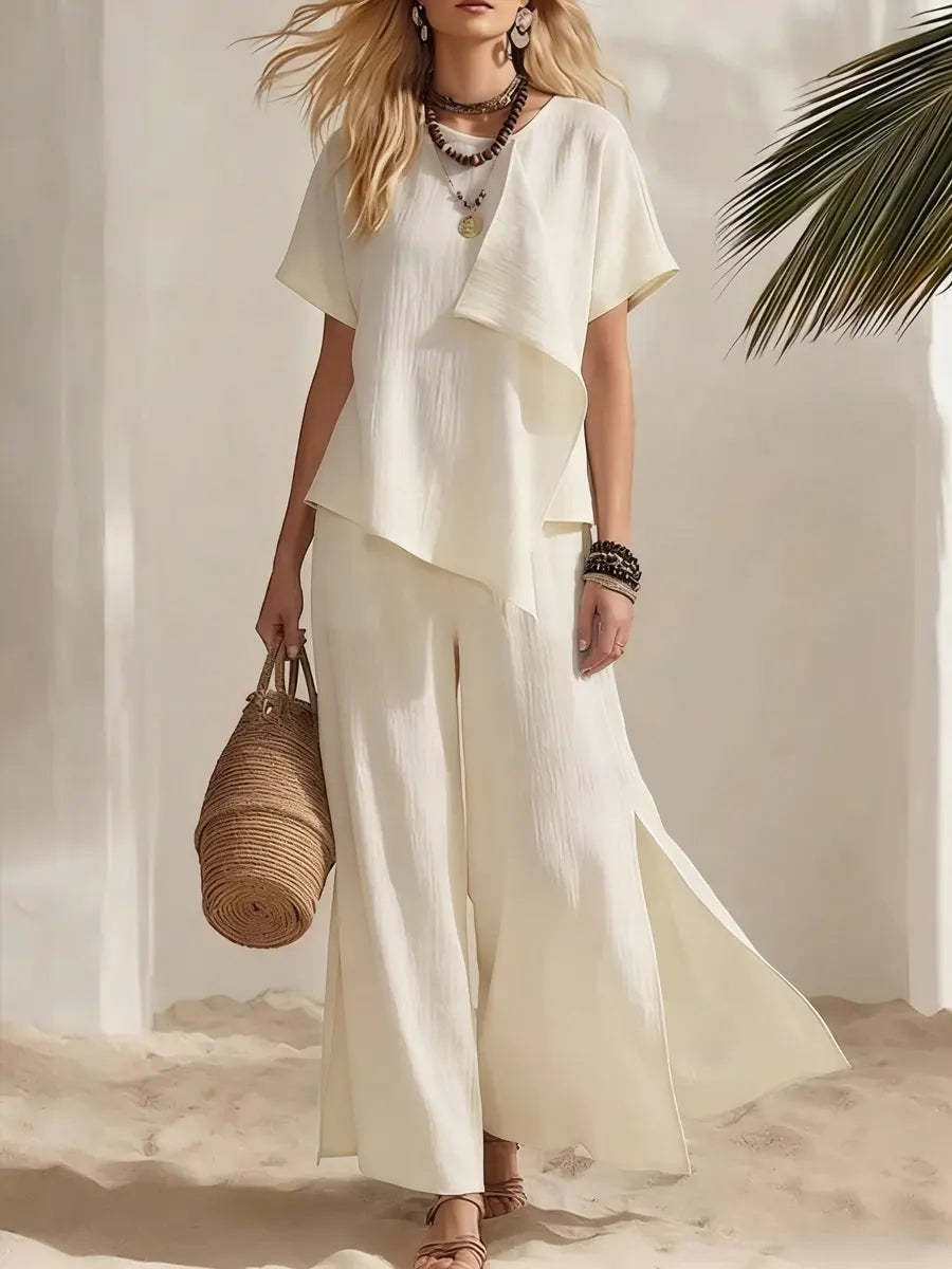 【S-3XL】Costum de damă nou de vară 2026: Top neregulat + Pantaloni cu picior larg, casual și elegant.