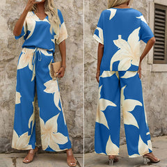 🔥Set Elegant cu Imprimeu Floral și Pantaloni Largi – O Croială Rafinată ce Subțiază Silueta