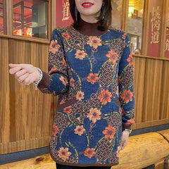 Nagy méretű, bélelt hosszú pulóver női – karcsúsító, fiatalos, meleg, nyomott mintás