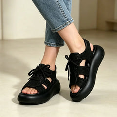 Colecția Retro 2026 ✨ Sandale cu Platformă Moale și Șireturi 👡 Efect de Picioare Lungi!