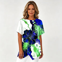 🛍️ Colecția de Vară 2026: Tricou Dama Elegant cu Imprimeu Floral și Tăietură Asimetrică ✨ Bluză Lejeră cu Mânecă Scurta, Efect de Subțiere | 4 Culori, Mărimi Mări S-4XL