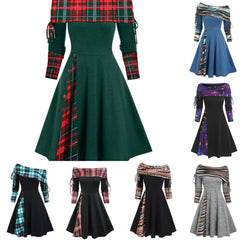 👗 Őszi-téli női ruha – derékban húzott, bő szoknyás, egyvállas, hosszú ujjú, minőségi pamut anyagból