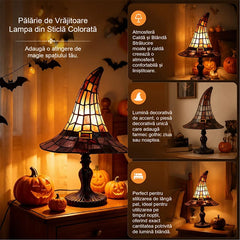 【Noutate Halloween】Veioză Gotică în Formă de Pălărie de Vrăjitoare, Lampă de Veghe Creativă din Rășină cu Efect de Vitraliu Retro! 🔮🧙‍♀️