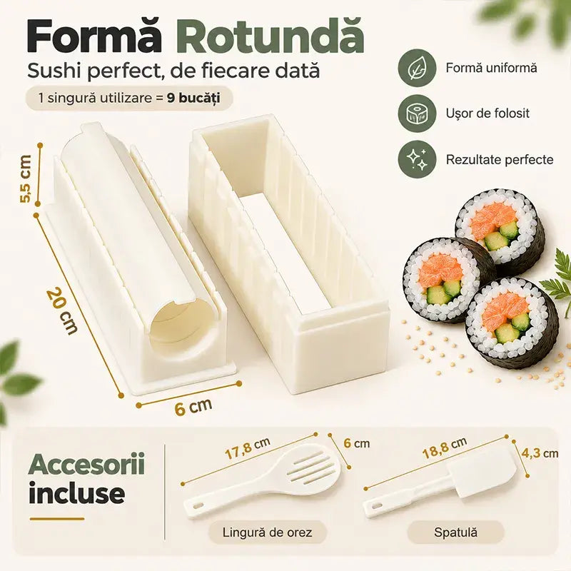 🍣 Prepară Sushi Ca un Bucătar Profesionist Chiar la Tine Acasă! Set Forma Matrițe Pentru Sushi 🍱 | Forme Inimă, Pătrat, Rotund · Compactare Perfectă · Ghidaj de Tăiere Egală · Material Sigur HIPS · Accesorii Incluse