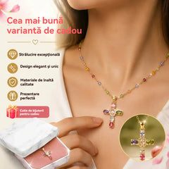 👍🥰🥰 Colier cu cruce din zirconii colorate. Include o cutie de bijuterii frumoasă.