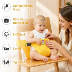 👶 Un produs indispensabil pentru hrănirea copiilor în călătorii! Centura de fixare de siguranță pentru scaunul de masă portabil pentru copii, gata de utilizare cu o singură apăsare, cu protecție împotriva căderilor! ✨🎒