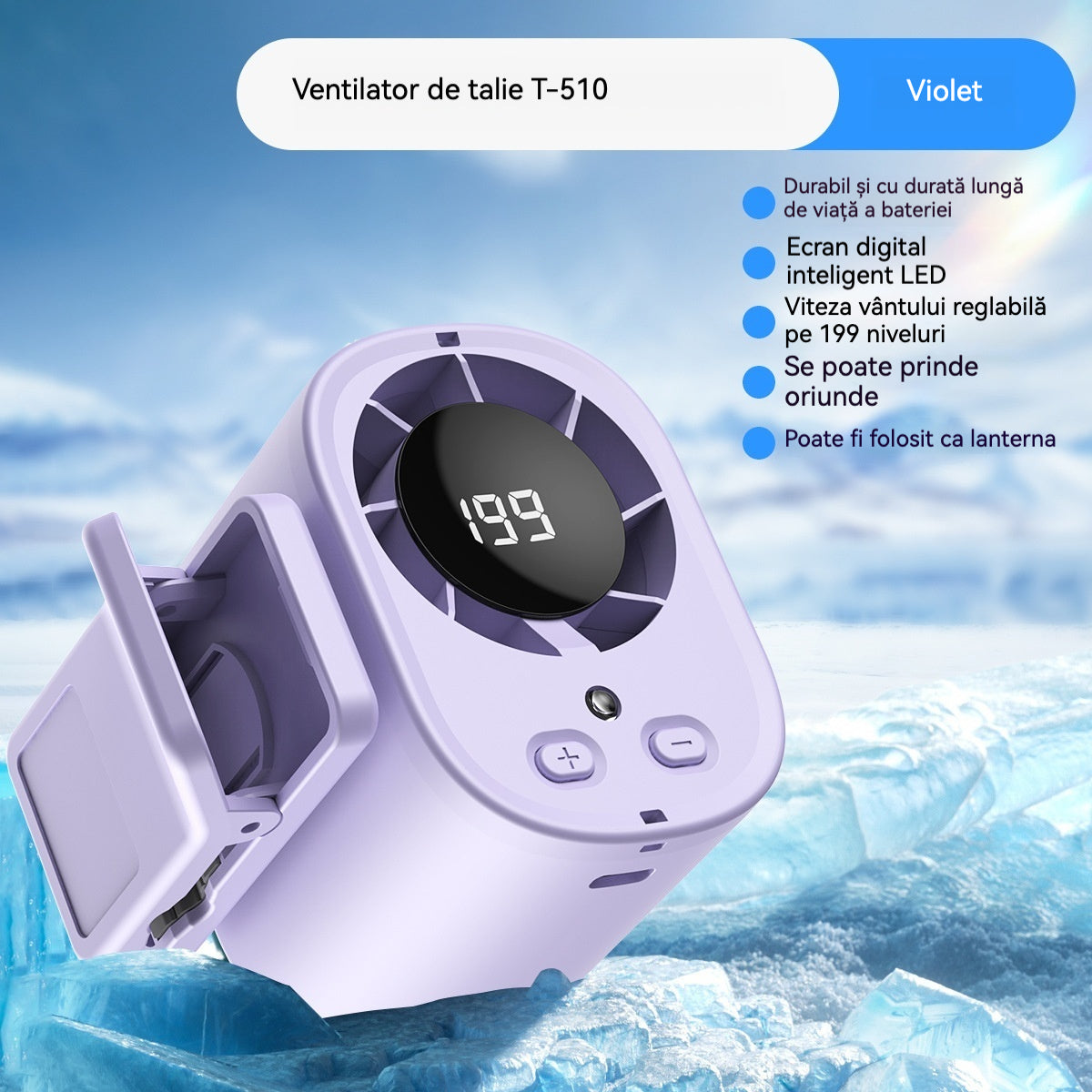 Nou Ventilator USB Portabil de Mare Capacitate, cu Afișaj Digital LED – Ideal pentru Mașină, Camping și Exterior, Reîncărcabil