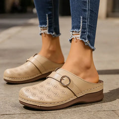 👡 Saboți Mules din Piele Moale cu Perforații – Talpă Ergonomică, Cataramă Șic, Pentru Picioare Late, 3 Culori, Mărimi 36-43! ☀️✨