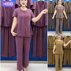 👚👖【Creat Special pentru Femeile Plus Size】Set Casual din Șifon cu Efect de Subțiere