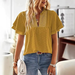 [elegant și la modă] tricou cu mâneci tip fluture și decolteu în V