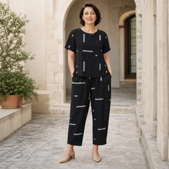 🛍️ Eleganță și Confort! Compleu Plus Size de Vară pentru Doamne, cu Imprimeu Liniar | M-4XL