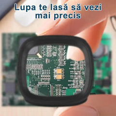 Lupă de Cap Tip Ochelari cu Lumină LED 24X - Pentru Reparații Ceasuri și Lipire Componente Electronice, 5 Seturi de Lentile Interschimbabile (2X/6X/8X/12X/24X)