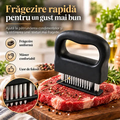 🥩 Frăgezitor Profesional de Carne cu 48 de Ace din Oțel Inoxidabil – Carne Mai Fragedă, Suculentă și Rapid Marinată!