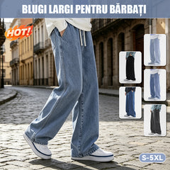 Pantaloni din denim retro pentru bărbați, model spălat, uni, croială largă și dreaptă, stil casual versatil