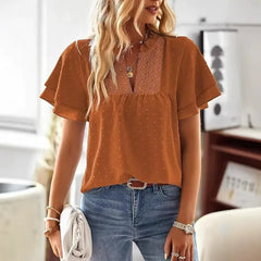 [elegant și la modă] tricou cu mâneci tip fluture și decolteu în V