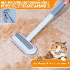 Perie de Curățat Păr de Animale și Scame, Dispozitiv Dual cu Lamă de Razuire și Perie Flansată, Soluție Eficientă pentru Haine, Canapele și Covoare