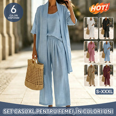 👚👖✨【Top + jachetă + pantaloni】Set 3 piese, culoare uni – confortabil, casual și elegant