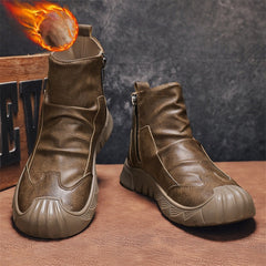 Férfi retró brit stílusú Martin bakancs – középmagas bőr motoros csizma oldalsó cipzárral, fekete