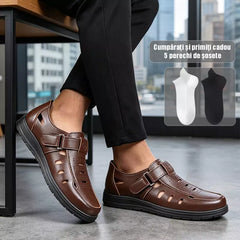 【Se oferă în plus 5 perechi de șosete gratuite】Pantofi bărbătești business-casual, cu design decupat——Piele naturală de vacă selectată