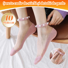 🧦❄️【Set 10 perechi】  șosete scurte de vară, subțiri din mătase ice silk cu efect perlat 💎