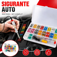 🚗 Soluția de urgență pentru mașina ta! Set de 306 piese siguranțe auto fuzibile (Mărimi Mini & Standard / Clște inclus / Cutie organizatoare / 2A-40A)! ⚡