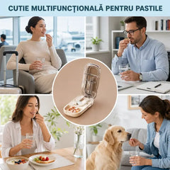 Tăietor Multifuncțional de Pastile 2 în 1 – Divizare Precisă în 1/2 sau 1/4, Riglă Reglabilă și Cutie Portabilă pentru Medicamente 💊✂️