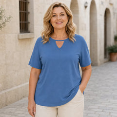 Tricou Casual de Damă cu Decolteu Decupat în V – Croială Lejeră, Material Premium Moale, Respirabil și Fin la Atingere, Stil Trend