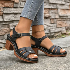 Sandale cu Toc Gros Stil Retro 2026: Design cu Barete și Bot Decupat, Confortabile și Elegante (Mărimi 36-43)