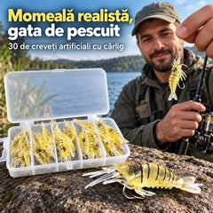 🎣 Momeală Realistă, Gata de Pescuit! Set de 30 Creveți Artificiali cu Cârlig Integrat! Aspect Super-Realist · Material Flexibil PVC · Momeală Ideală pentru Orice Apă!