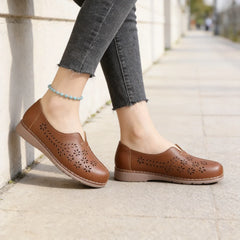 Pantofi de Damă fără Toc din Piele Moale, cu Decupaje Florale Perforate, Mocasini Confortabili și Respirabili de Zi cu Zi