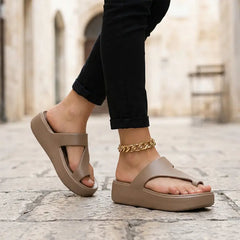 🖤【Material din piele naturală îmbunătățit】 Papuci de vară casual, confortabili și respirabili, cu talpă groasă