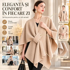 🧥 Șal tip Poncho Multifuncțional din Stofă pentru Toamnă-Iarnă! Design Elegant cu Prindere Suprapusă · Stil Versatil · Călduros și Confortabil!