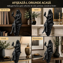 🛍️ Estetică Misterioasă! Statuetă Gotică din Rășină cu Femeie și Corb | 4.55.512CM
