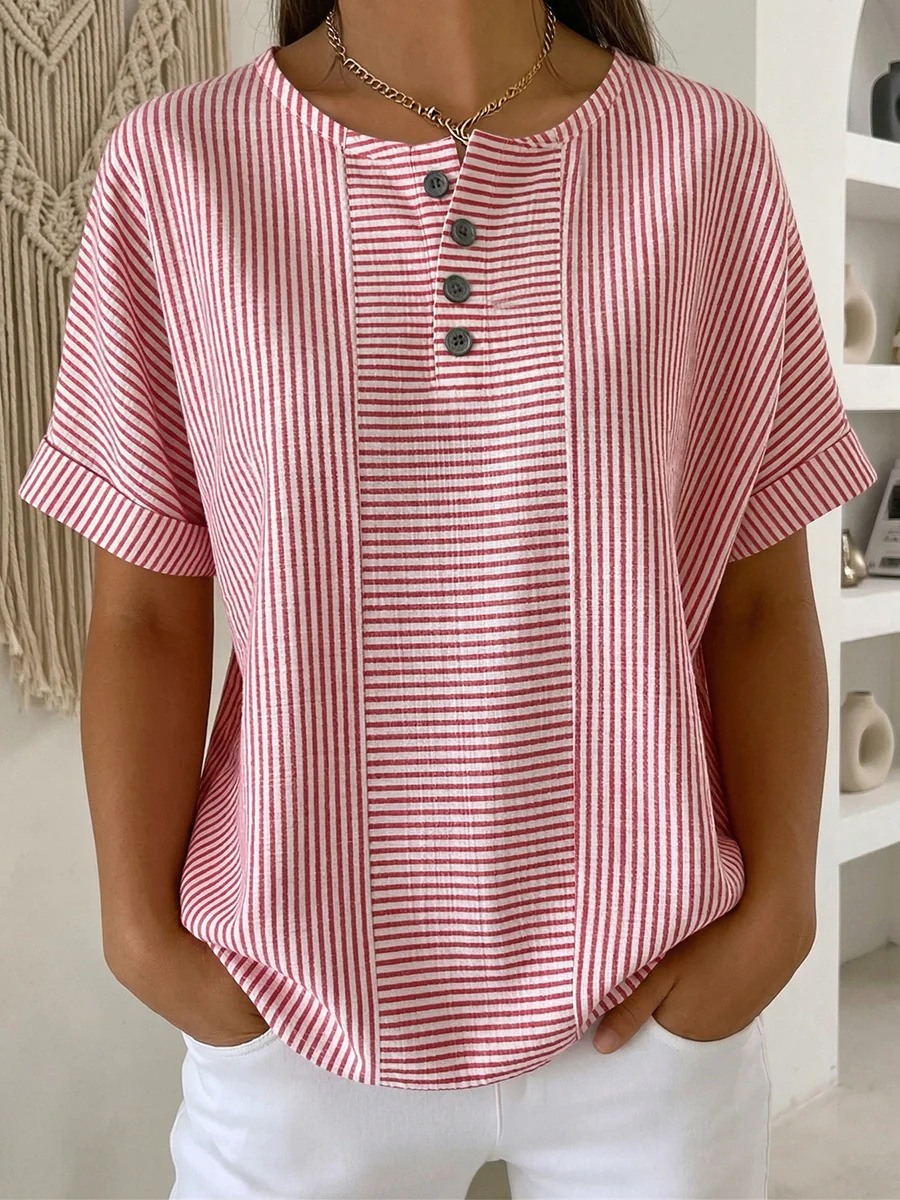 💐【S-3XL】Cămașă cu dungi din bumbac și in, potrivită pentru toate tipurile de corp.