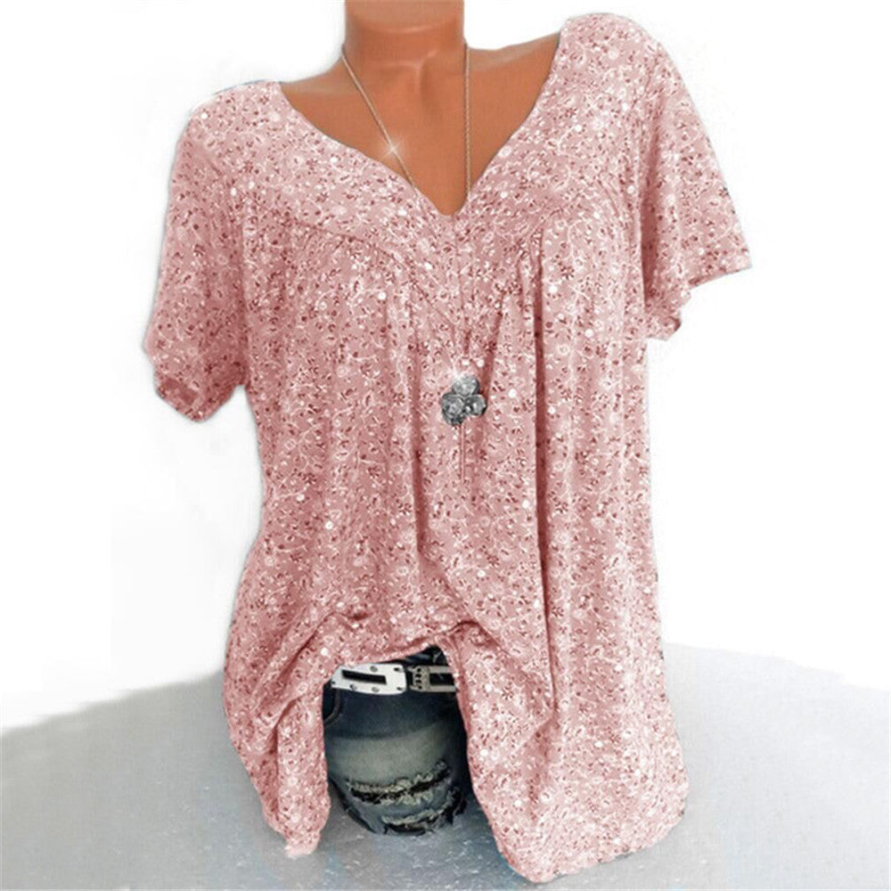 🔥👚【S-5XL】Camiseta estampada de manga corta con cuello en V 2026