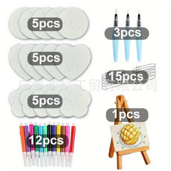 🎨 Set DIY pentru pictură cu textură din bureți pufoși magici (46 de piese) | Se umflă la contactul cu apa și capătă un aspect tridimensional · Instrument creativ pentru modelare manuală 🦄