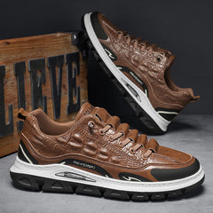 Férfi könnyű és légáteresztő sportos utcai cipő – Krokodil mintás bőrhatású felsőrész (38–45)