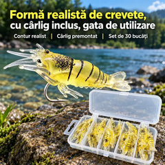 🎣 Momeală Realistă, Gata de Pescuit! Set de 30 Creveți Artificiali cu Cârlig Integrat! Aspect Super-Realist · Material Flexibil PVC · Momeală Ideală pentru Orice Apă!