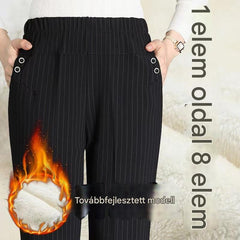 🔥Fekete pénteki különleges ajánlatok🏆🔥【45–90 KG】Őszi-téli női magas derekú egyenes nadrág – meleg plüss belsővel vagy belső nélkül választható