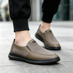 Pantofi Casual din Piele Naturală și Plasă pentru Bărbați – Model Slip-On Ultra-Respirabil, Talpă Moale cu Amortizare și Anti-Alunecare