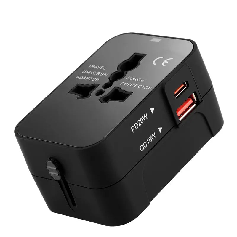 Adaptor Universal de Călătorie (200+ Țări) - Încărcare Rapidă PD, Multi-Fișă UK/EU/US/AU | Compact și Sigur pentru Vacanțe