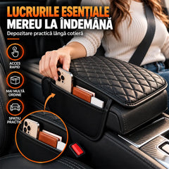 🚗 Suport Ergonomic Universal pentru Cotieră Auto · Cu Buzunare De Stocare · Piele Ecologică · Montare Rapidă!