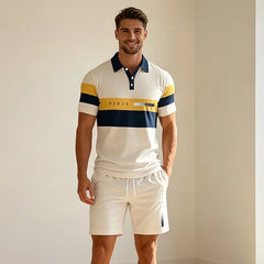 Colecția de Vară 2026 ✨ Set Polo și Pantaloni Scurți pentru Bărbați 🏝️ Imprimeu 3D Digital Modern!