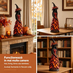Figurină Vrăjitoare de Toamnă din Frunze Magic, Decorațiune de Halloween și Sezon pentru Șemineu, Raft sau Masă, Cadou Creativ